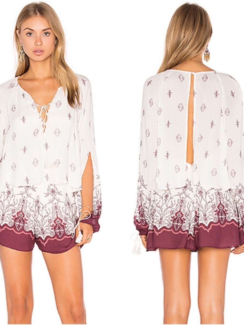 The Jetset Diaries (TJD) Cream Floral Border Lace-Up Romper
